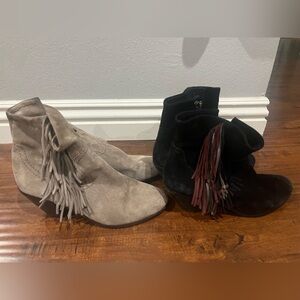 Bundle of Sam Edelman Louie Beige and black Suede Leather Fringe Zip Ankle